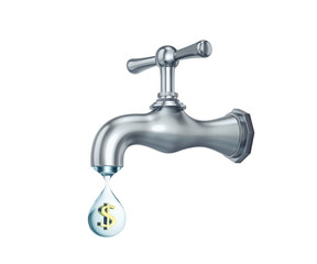 Water tap and drop of water with dollar sign inside