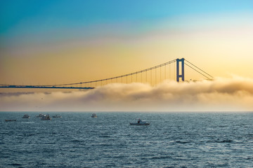 An early foggy day in Istanbul, Bosphorus all covered by foggy