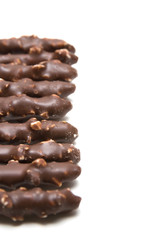 Chocolate Filled Biscuit Sticks on White Background