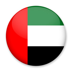 Flag of UAE in the form of a round button with a light glare and a shadow. The symbol of Independence Day, a souvenir, a button for switching the language on the site, an icon.
