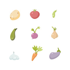 Icons of vegetables on a white background.