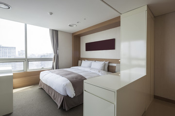 hotel bedroom in seoul, korea.