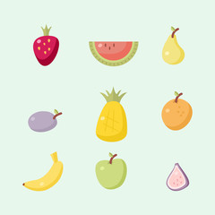 A set of fruits on a white background.