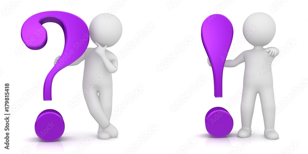 Wall mural question mark exclamation mark point red 3d sign symbol icon with thinking and pointing stick man fi