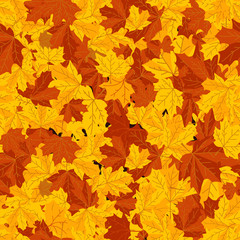 Naklejka na ściany i meble Seamless pattern, autumn, many maple leaves.