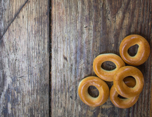 Bagels on a wooden background