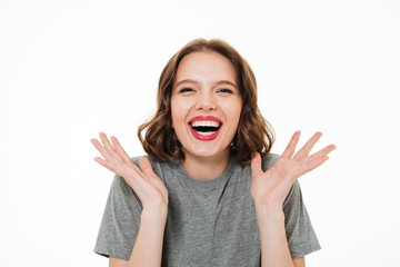 Close up portrait of an excited smiling woman