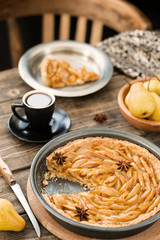 Coffee break with french pear tart