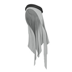 Traditional arabic hat khaliji or keffiyeh. Muslim hat isolated on white. 3D illustration