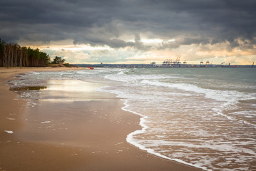 Baltic Sea beach in stormy weather, Poland