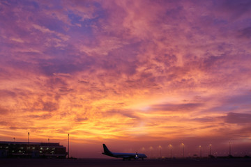 airport at sunrise in autumn