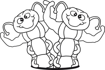 2 freunde team paar posen stark bodybuilder muskeln arme fitness training wurm aufrecht schnecke kriechen raupe schlange süß niedlich comic cartoon