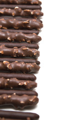 Chocolate Filled Biscuit Sticks on White Background