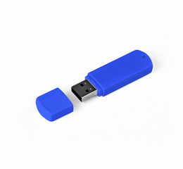 Blue usb flash drive on a white background.