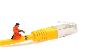 Arbeiter, Netzwerkkabel, Reparatur