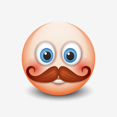 Cute hipster smiling emoticon, with ginger mustache emoji