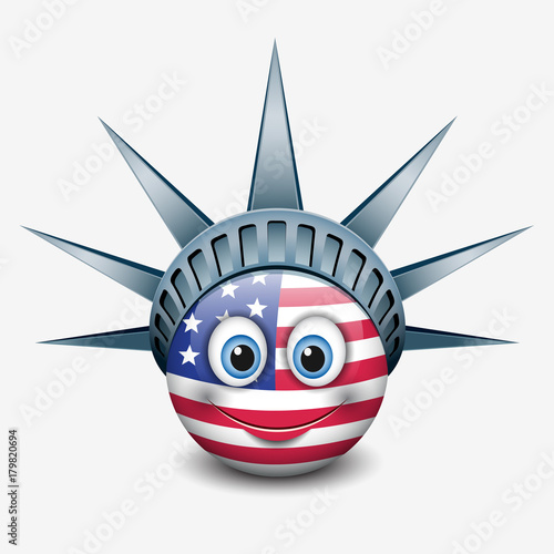 "Cute emoticon wearing Statue of Liberty crown New York emoji