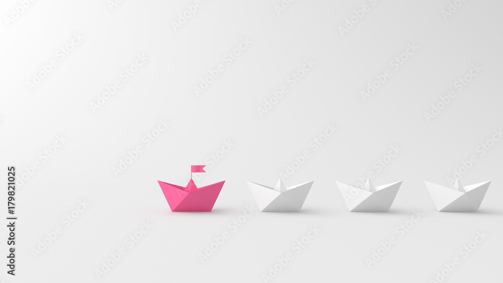 Wall mural woman leadership concept, pink leader boat with whites, on white background. 3d rendering.