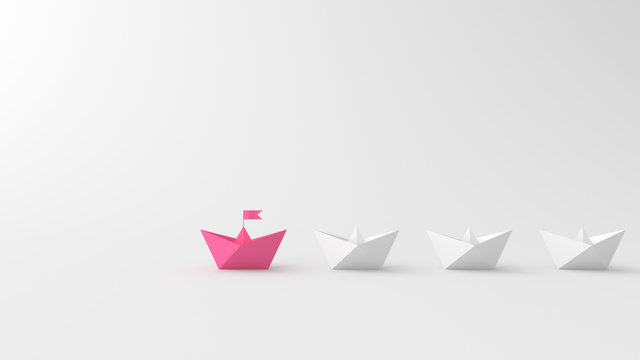 Woman leadership concept, pink leader boat with whites, on white background. 3D Rendering.