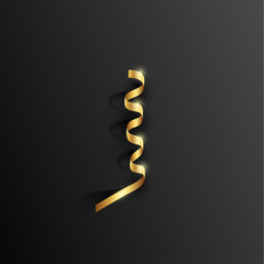 Vector 3d golden serpentine with shadow element on a black background.