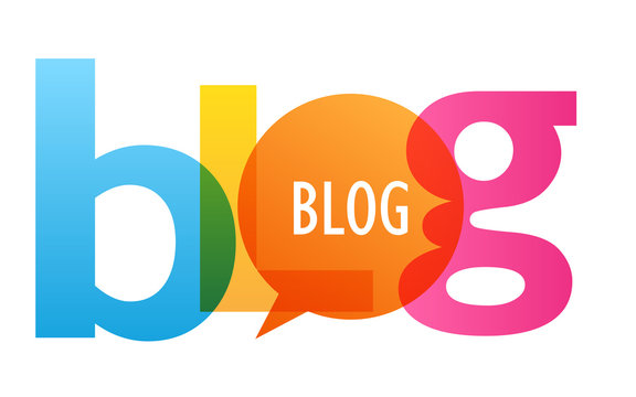 "BLOG" Overlapping Letters Multicoloured Vector Icon with Speech Bubble