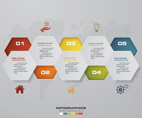 5 steps Timeline infographic element. 5 steps infographic, vector banner can be used for workflow layout, diagram,presentation, education or any number option. EPS10.