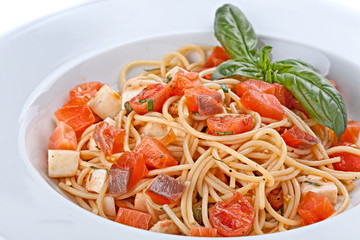 Close up of plate of Italian pasta.