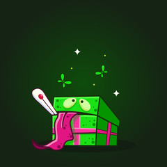 Vector color illustration of cartoon sickness gift box on dark background. Object image to create original web games or graphic design