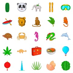 Safari icons set, cartoon style