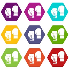 Boxing gloves icon set color hexahedron