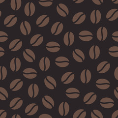 Coffee beans seamless pattern, vector background. Repeated dark brown texture for cafe menu, shop wrapping paper.