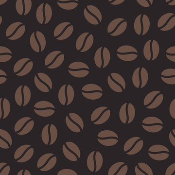 Fototapeta Coffee beans seamless pattern, vector background. Repeated dark brown texture for cafe menu, shop wrapping paper.