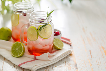 Cranberry lemonade in glass jar
