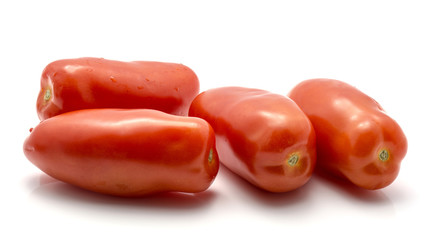 Four San Marzano tomato isolated on white background whole red