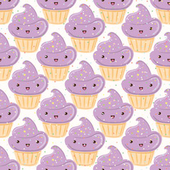 Seamless pattern with cupcakes isolated on white background.