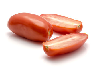 San Marzano tomato isolated on white background one whole and two halves