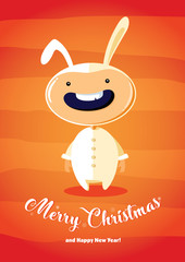 Christmas card with boy in rabbit costume