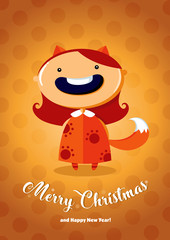 Christmas card with girl in fox costume