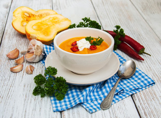 Pumpkin soup with fresh pumpkins