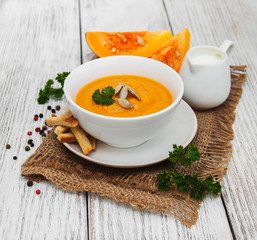 Pumpkin soup with fresh pumpkins