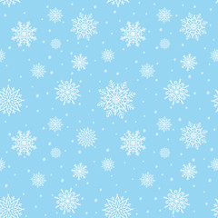 Christmas seamless pattern with snowflakes on blue background. Decoration wrapping. Symbol of winter and celebration Christmas or New Year.