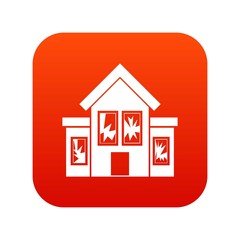 House with broken windows icon digital red