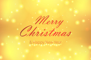 Happy New Year design on yellow shiny background with an inscription. Merry Christmas vector illustration. Holiday greeting.