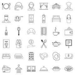 Hotel service icons set, outline style