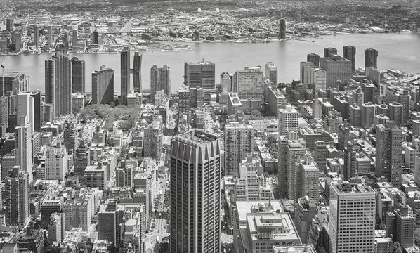 Fototapeta Black and white aerial view of New York City Manhattan skyline, USA.