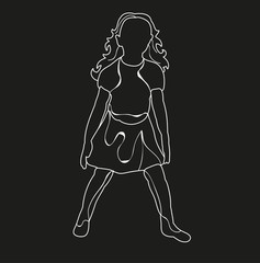  sketch little girl, on a black background