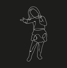 sketch little girl, on a black background