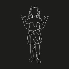  sketch little girl, on a black background, vector, isolated