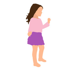 isometric child, little girl is dancing, vector, isolated