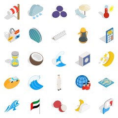 Education abroad icons set, isometric style